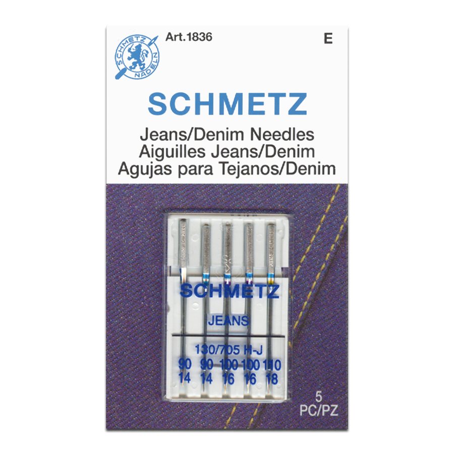 Schmetz Jeans Needles Size 90 to 110 - 1 x 5 Needles per card 
